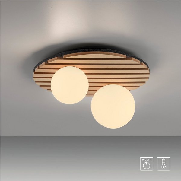 OTTO home Deckenleuchte Evinnia Akustikpaneele mit Glaskugel, ohne Leuchtmittel, Leuchtmittel wechselbar, Warmweiß, Holz, Akustik, Paneele, Glas, opal matt weiß