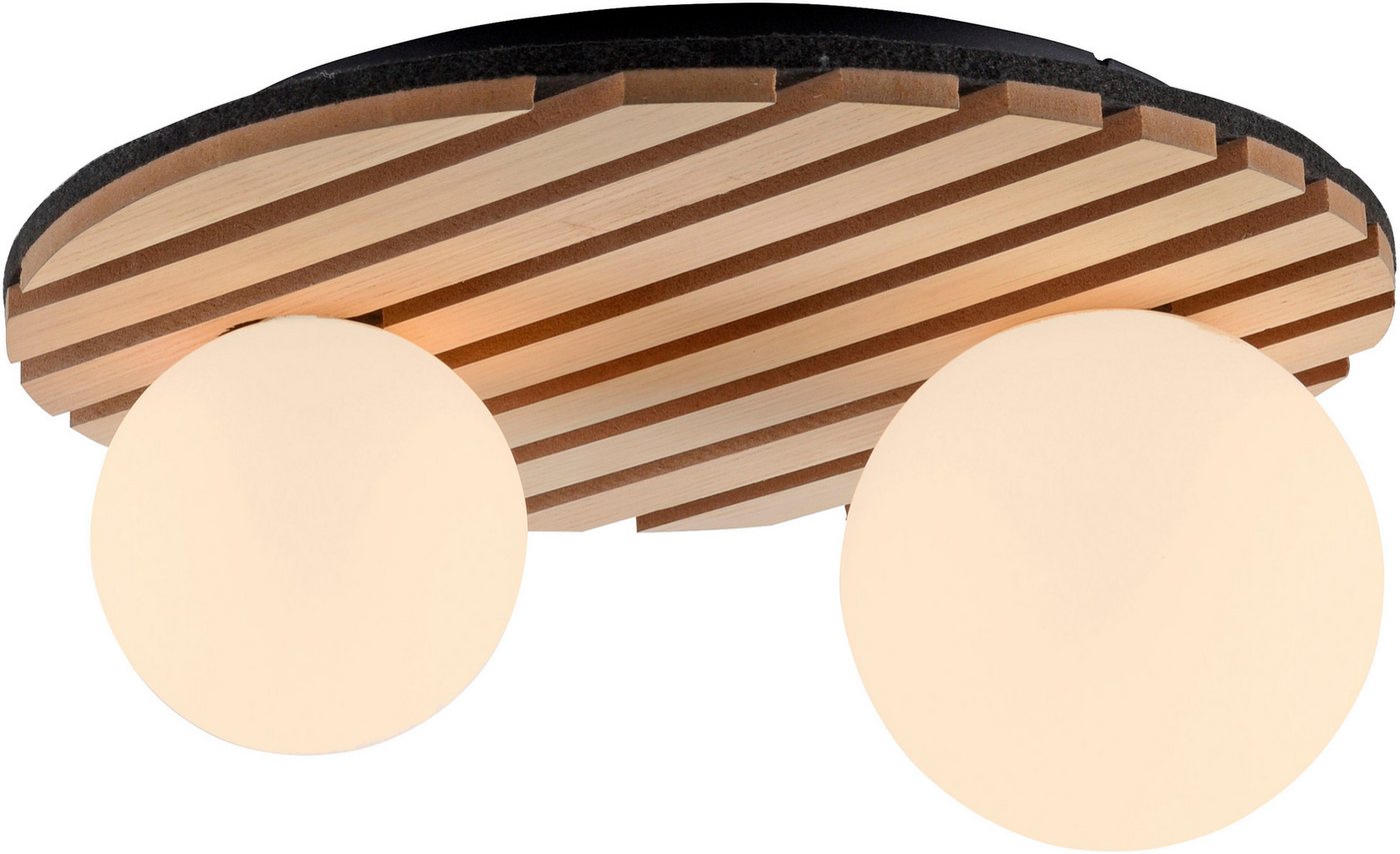 OTTO home Deckenleuchte Evinnia Akustikpaneele mit Glaskugel, ohne Leuchtmittel, Leuchtmittel wechselbar, Warmweiß, Holz, Akustik, Paneele, Glas, opal matt weiß – Bild 3 von 5