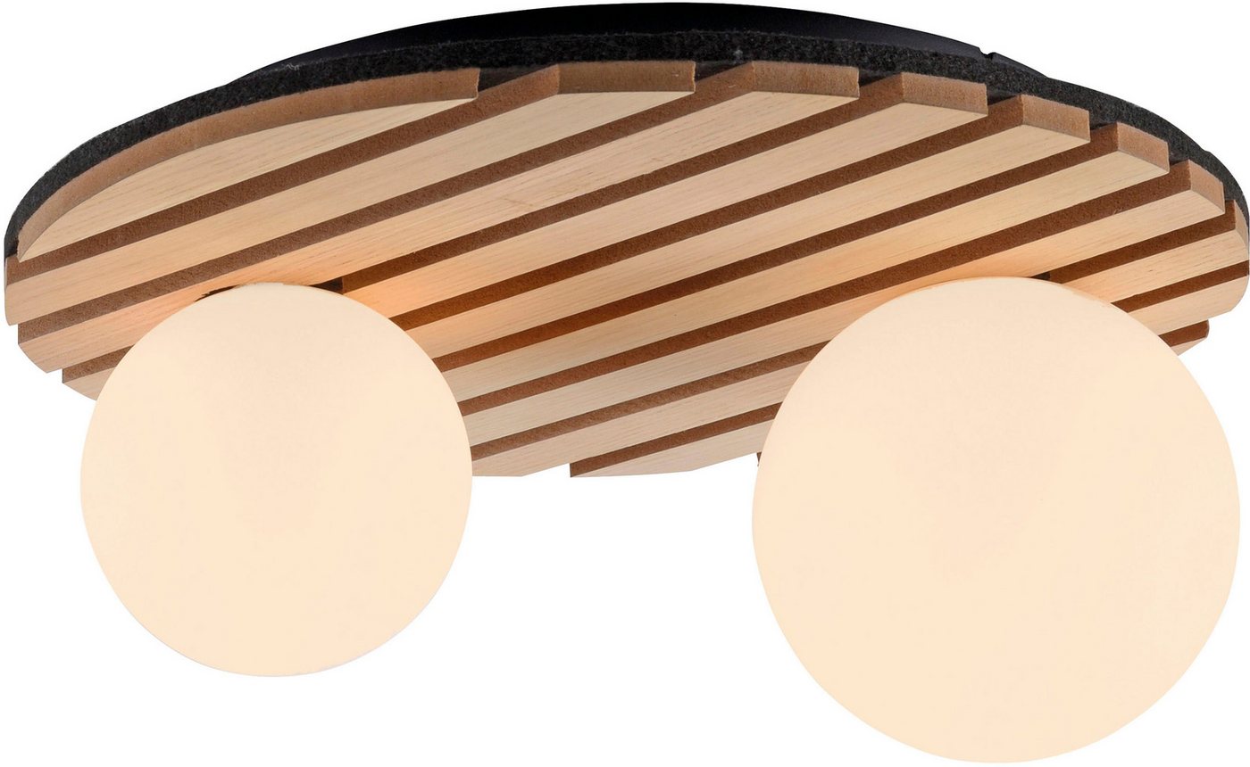OTTO home Deckenleuchte Evinnia Akustikpaneele mit Glaskugel, ohne Leuchtmittel, Leuchtmittel wechselbar, Warmweiß, Holz, Akustik, Paneele, Glas, opal matt weiß – Bild 4 von 5