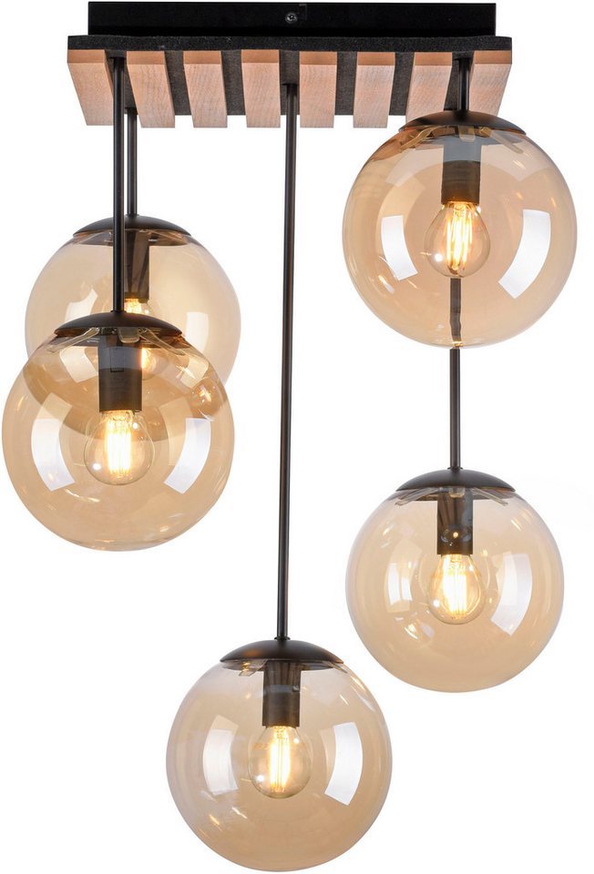 OTTO home Deckenleuchte Evinnia Akustikpaneele mit Glaskugeln, ohne Leuchtmittel, Leuchtmittel wechselbar, Warmweiß, Holz, Akustik, Paneele, Glas, Deckenlampe E – Bild 4 von 5