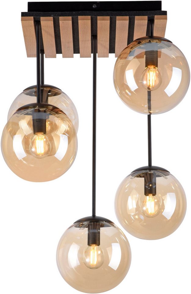 OTTO home Deckenleuchte Evinnia Akustikpaneele mit Glaskugeln, ohne Leuchtmittel, Leuchtmittel wechselbar, Warmweiß, Holz, Akustik, Paneele, Glas, Deckenlampe E – Bild 5 von 5
