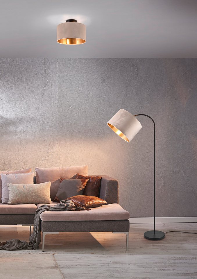 OTTO home Deckenleuchte Jerrett, Deckenlampe mit Samtschirm beige / gold Ø 30cm Höhe 22 cm, Leuchtmittel wechselbar, warmweiß - kaltweiß, Wohnzimmerlampe exkl 2 – Bild 3 von 5