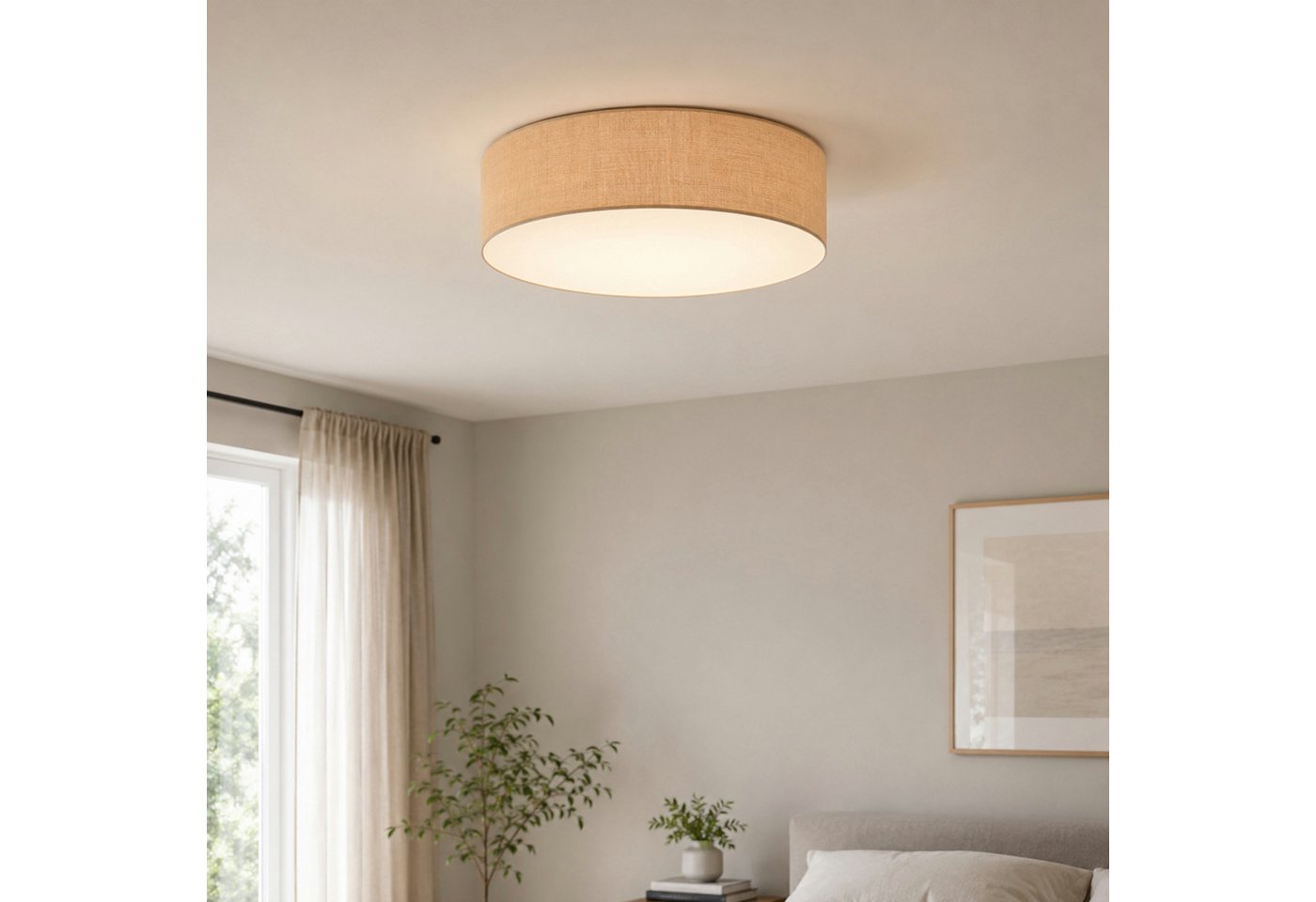 OTTO home Deckenleuchte Mikka, ohne Leuchtmittel, mit Leinenstoffschirm, Höhe 14 cm, E27, Leinen, Deckenlampe – Bild 3 von 5