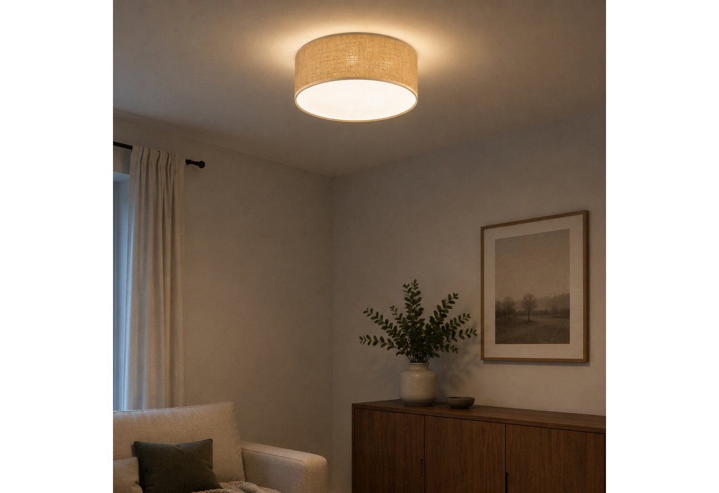 OTTO home Deckenleuchte Mikka, ohne Leuchtmittel, mit Leinenstoffschirm, Höhe 14 cm, E27, Leinen, Deckenlampe – Bild 3 von 5