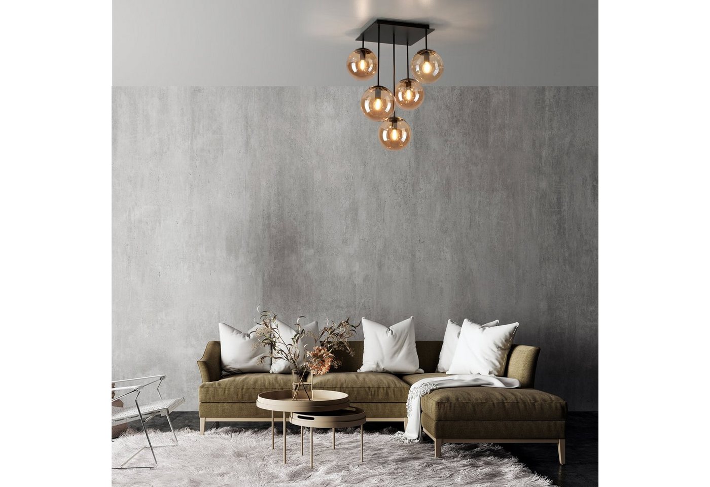 OTTO home Deckenleuchte Nellin, ohne Leuchtmittel, Deckenlampe mit großen Glaskugeln, amberfarben oder opal matt weiß – Bild 2 von 5