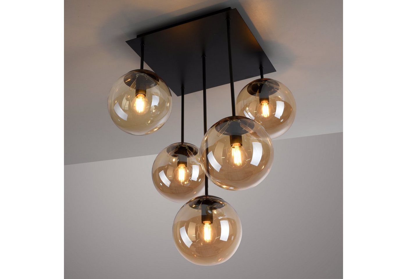 OTTO home Deckenleuchte Nellin, ohne Leuchtmittel, Deckenlampe mit großen Glaskugeln, amberfarben oder opal matt weiß – Bild 4 von 5