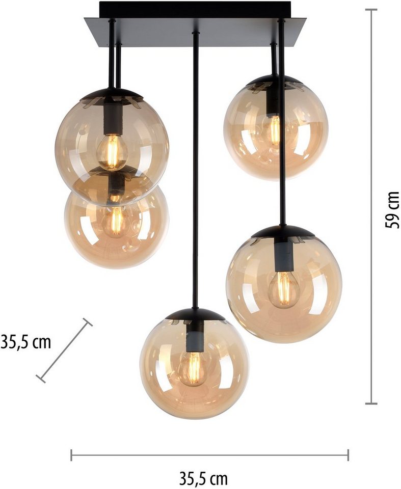 OTTO home Deckenleuchte Nellin, ohne Leuchtmittel, Deckenlampe mit großen Glaskugeln, amberfarben oder opal matt weiß – Bild 5 von 5