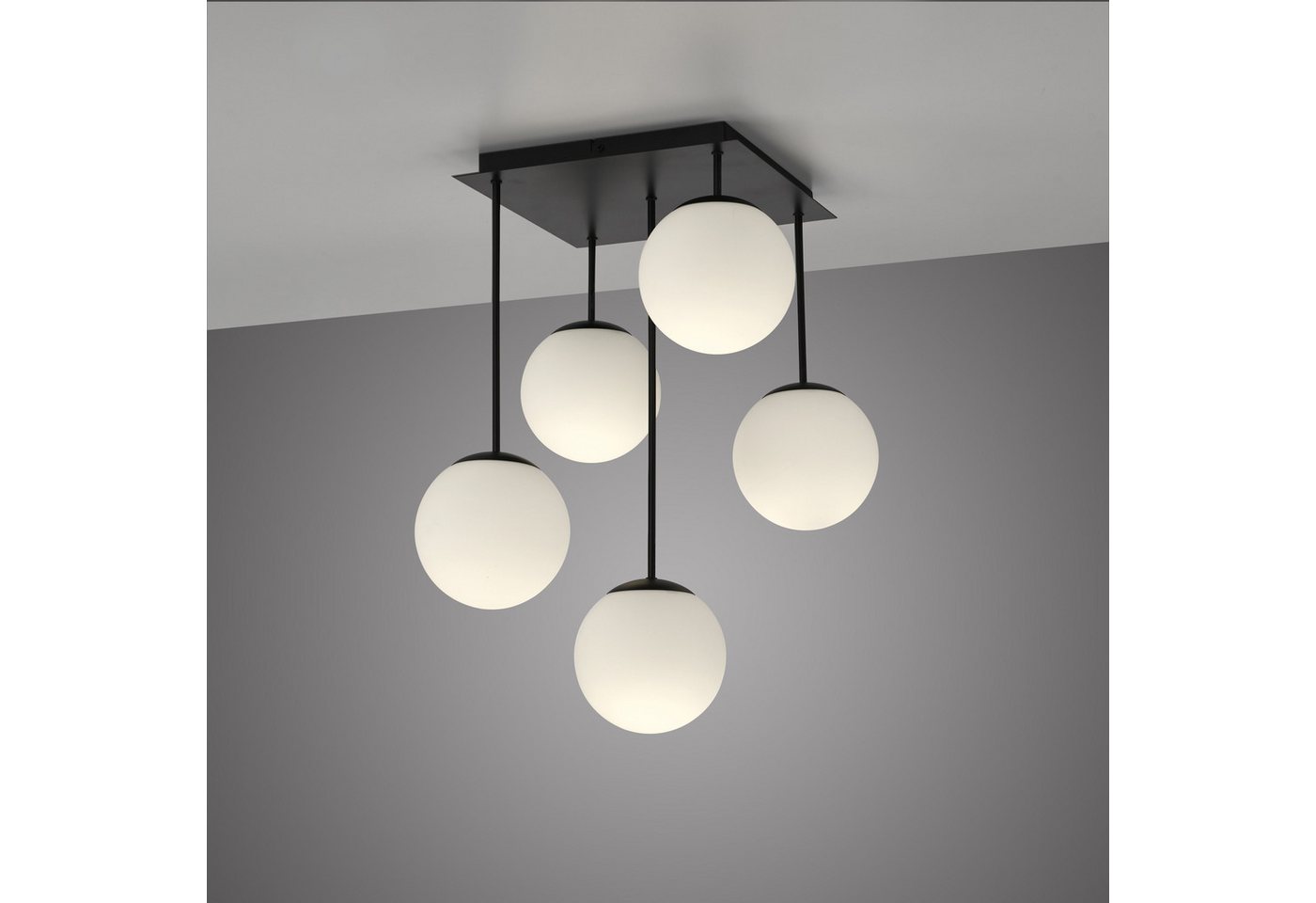 OTTO home Deckenleuchte Nellin, ohne Leuchtmittel, Deckenlampe mit großen Glaskugeln, amberfarben oder opal matt weiß – Bild 4 von 5
