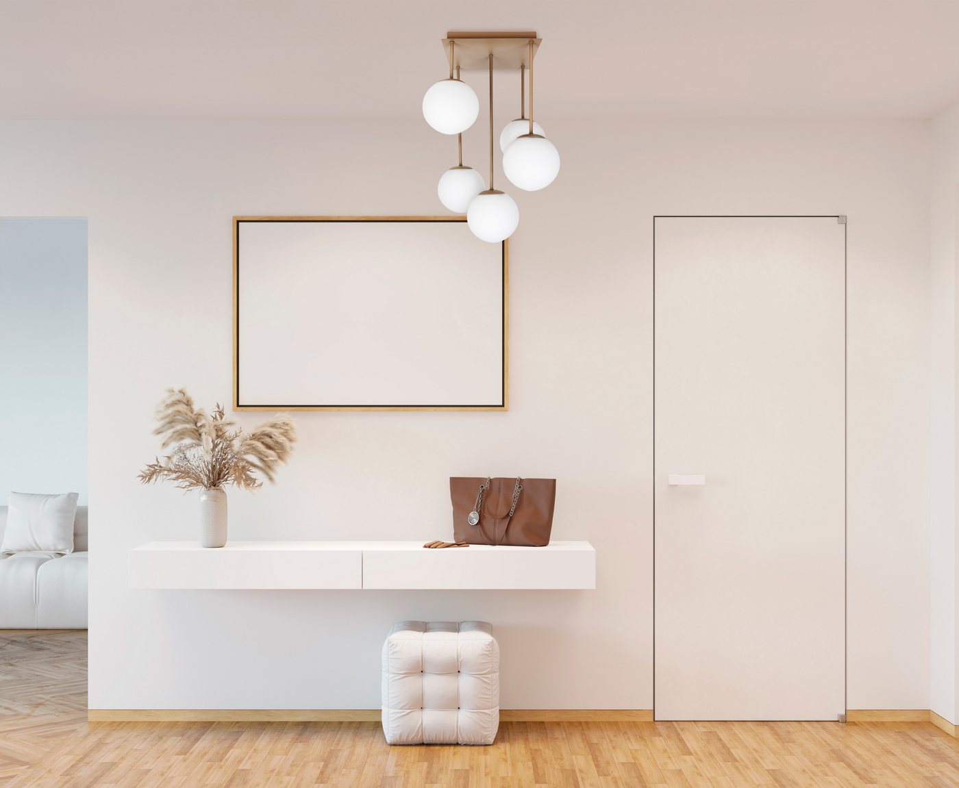 OTTO home Deckenleuchte Nellin, ohne Leuchtmittel, 5 Glaskugeln mit je 1x E14 exkl., quadratisch, beige matt – Bild 2 von 5