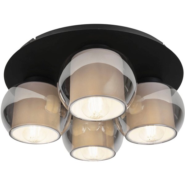 OTTO home Deckenleuchte Tanissa mit Doppelschirm, ohne Leuchtmittel, Deckenlampe rund Rauchglas, innen Stoffschirm, E27, Glasschirm, Textil