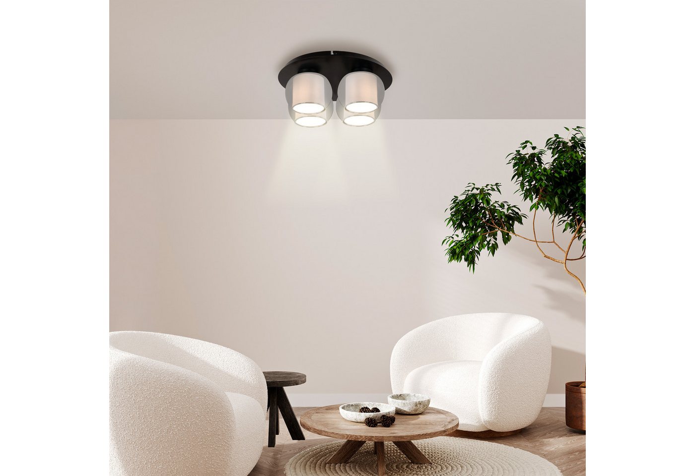 OTTO home Deckenleuchte Tanissa mit Doppelschirm, ohne Leuchtmittel, Deckenlampe rund Rauchglas, innen Stoffschirm, E27, Glasschirm, Textil – Bild 2 von 5