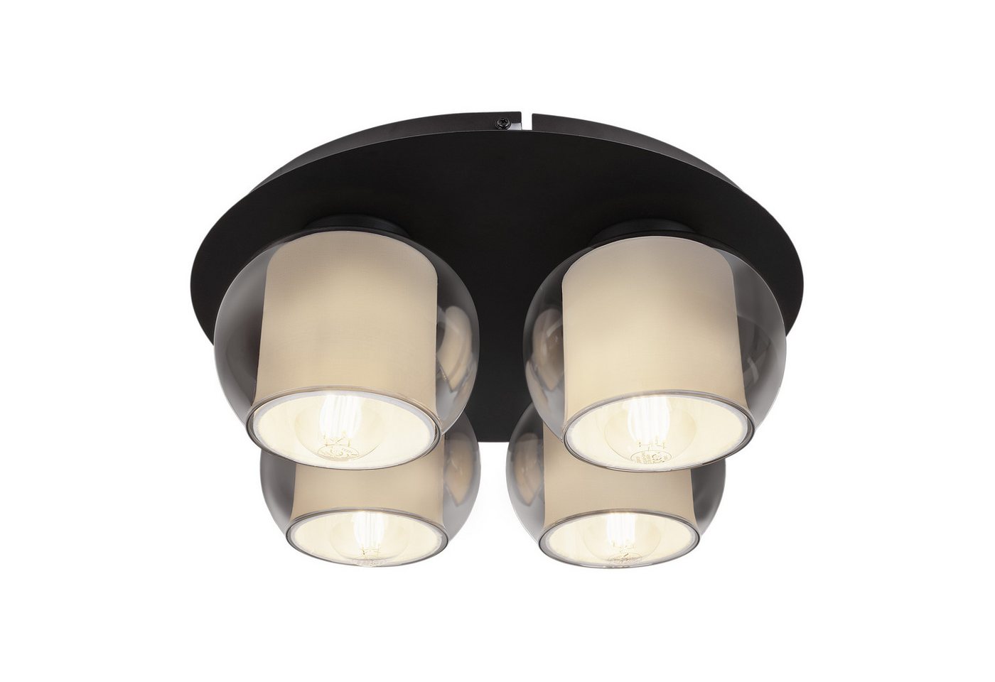 OTTO home Deckenleuchte Tanissa mit Doppelschirm, ohne Leuchtmittel, Deckenlampe rund Rauchglas, innen Stoffschirm, E27, Glasschirm, Textil – Bild 3 von 5