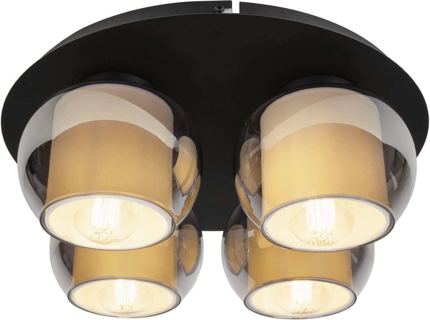 OTTO home Deckenleuchte Tanissa mit Doppelschirm, ohne Leuchtmittel, Deckenlampe rund Rauchglas, innen Stoffschirm, E27, Glasschirm, Textil – Bild 4 von 5