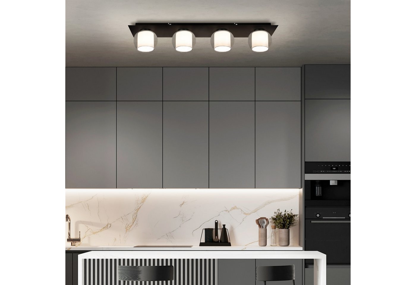 OTTO home Deckenleuchte Tanissa mit Doppelschirm, ohne Leuchtmittel, kugelförmig, Rauchglas, innen Stoffschirm, E27, Glasschirm, Textil – Bild 2 von 5