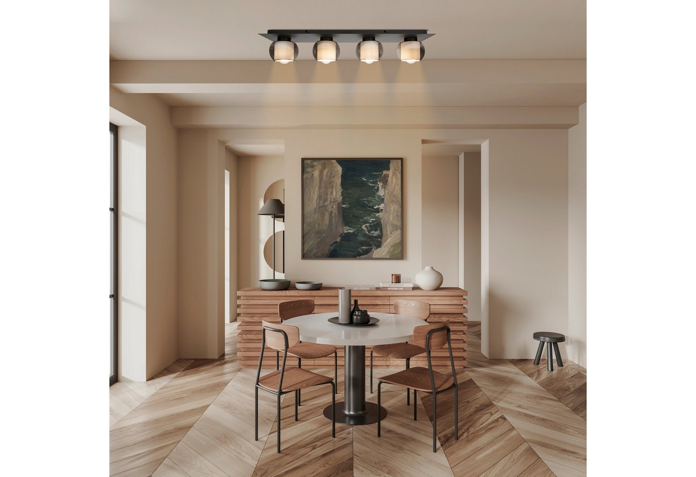 OTTO home Deckenleuchte Tanissa mit Doppelschirm, ohne Leuchtmittel, kugelförmig, Rauchglas, innen Stoffschirm, E27, Glasschirm, Textil – Bild 3 von 5