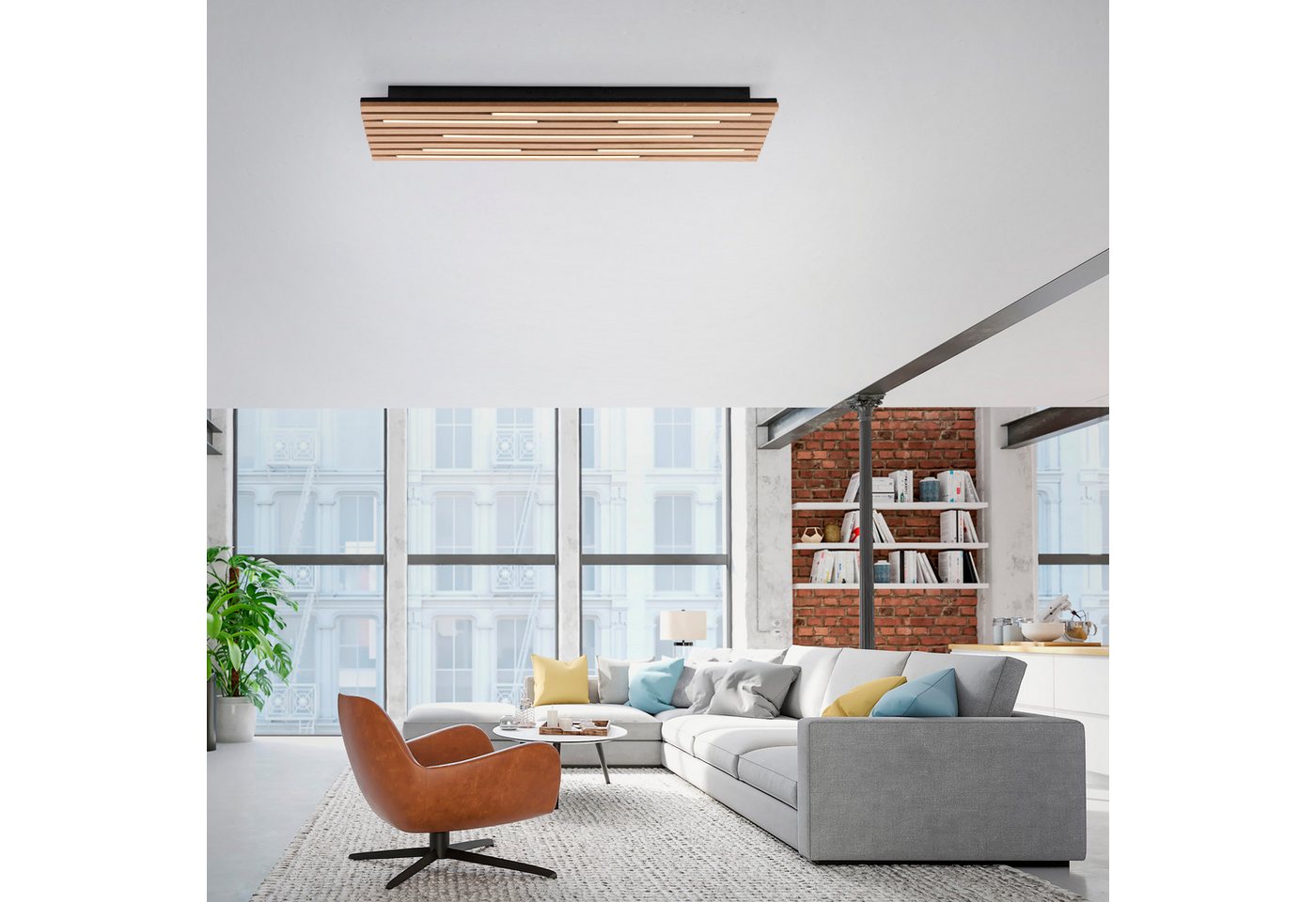 OTTO home Deckenleuchte Ullii Akustikpaneele, LED fest integriert, Warmweiß, schwarze LED Diffuser, Holz, Akustik, Paneele, 3000K - 80 x 30 cm – Bild 2 von 5