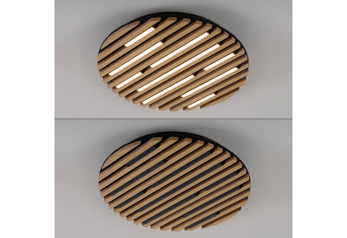 OTTO home Deckenleuchte Ullii Akustikpaneele, LED fest integriert, Warmweiß, schwarze LED Diffuser, Holz, Akustik, Paneele, 3000K - Ø 40 cm – Bild 2 von 5
