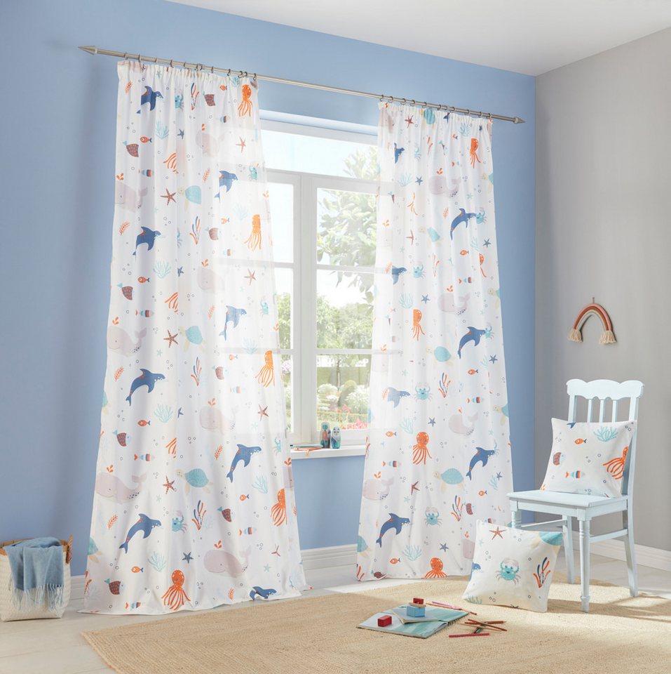OTTO home Dekokissen OCEAN, Kissenhülle, 2-er Set, ohne Füllung, Reißverschluß, Motiv: Fische, Wal – Bild 2 von 5