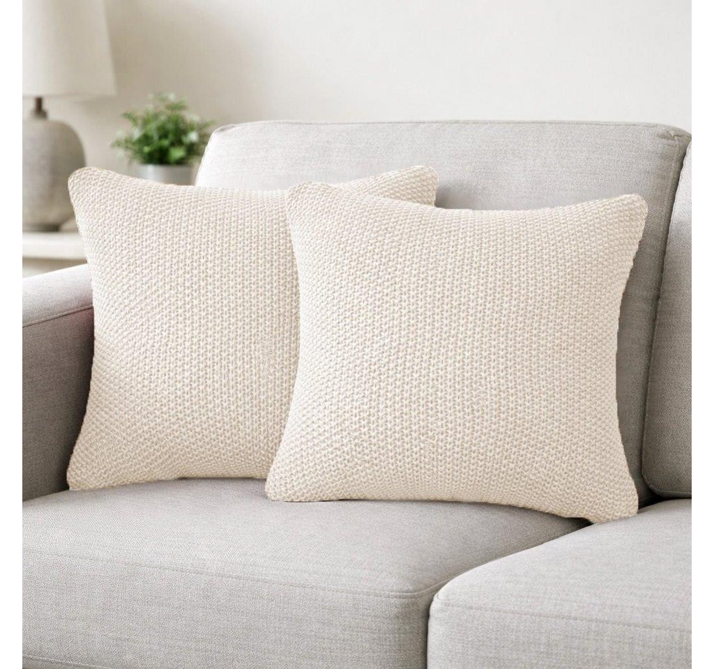 OTTO home Dekokissen Phelon, 2 Stk., 100% Baumwolle, Strick, ohne Füllung, Dekokissen, Vorderseite: Strickmuster, 100% Baumwolle, weich, uni – Bild 2 von 5