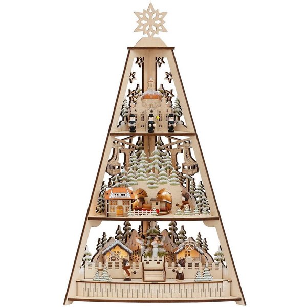 OTTO home Dekoobjekt Deniz, Weihnachtsdeko mit LED Beleuchtung (1 St), Tannenbaum aus Holz, mit 3 Etagen, Höhe ca. 53 cm
