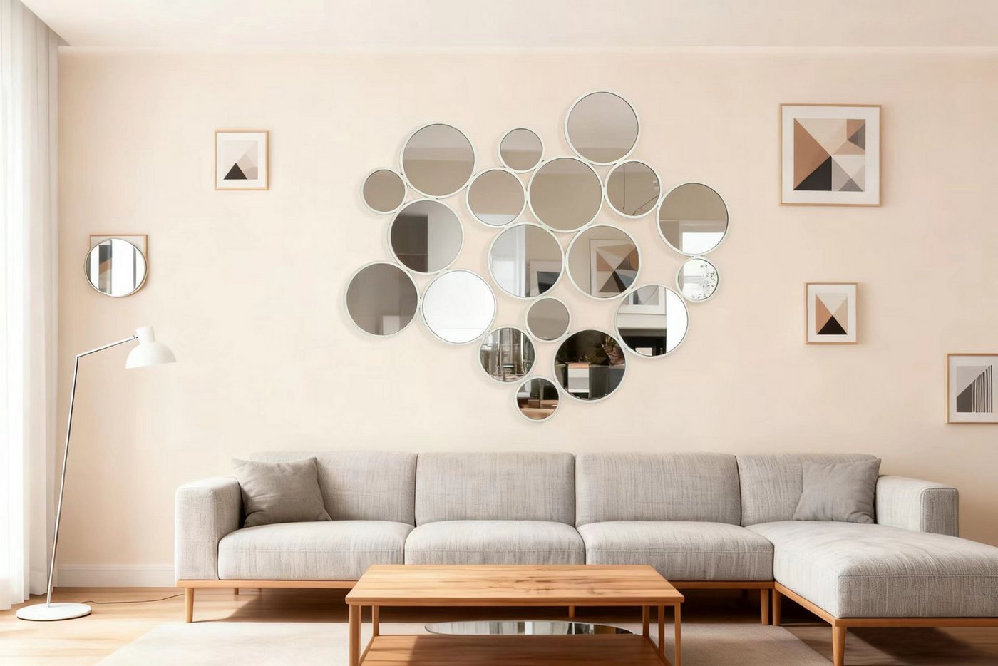 OTTO home Dekospiegel Malisa, Wand Dekoration horizontal und vertikal hängbar, 3 Farben, großer Wandspiegel mit 19 Elementen, 121x110cm, aus Metall – Bild 2 von 3
