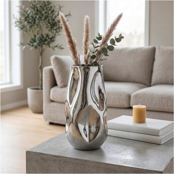 OTTO home Dekovase Silber, aus handbemaltem Glas, organische Form, 17 oder 27 cm hoch