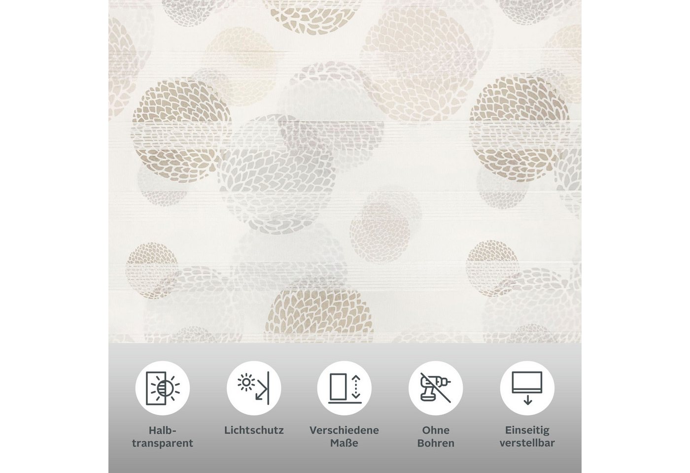 Doppelrollo Belem, ohne Bohren, halbtransparent, Lichtschutz, Kreisemotiv, OTTO home, Lichtschutz, ohne Bohren, freihängend, Klemmfix, Rollo, halbtransparent, i – Bild 2 von 5