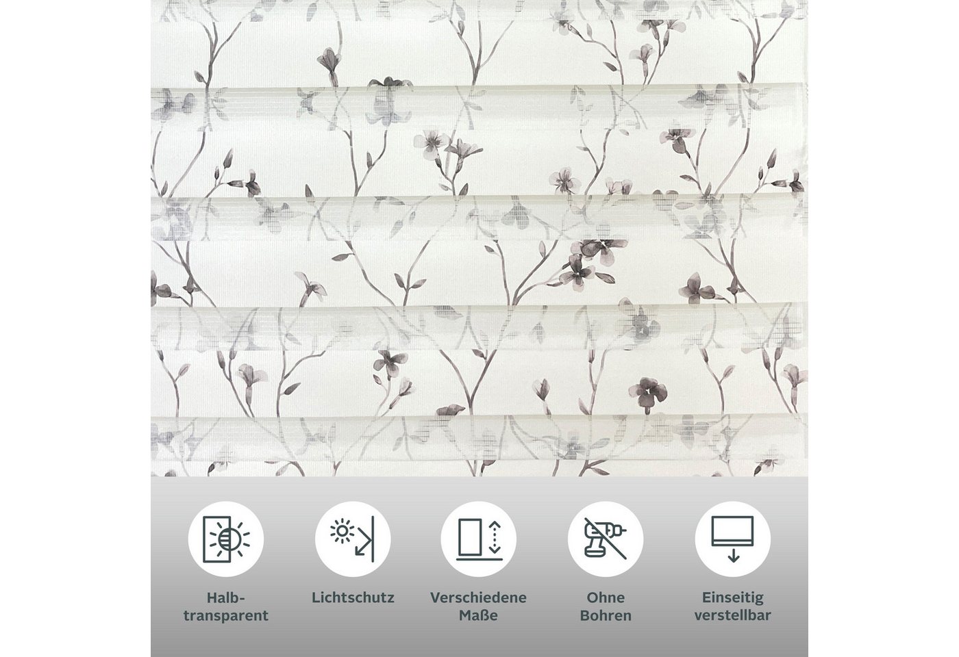 Doppelrollo MINNA, ohne Bohren, Florales Design, Klemmfix, OTTO home, Lichtschutz, ohne Bohren, freihängend, Klemmfix, Rollo mit Floralem Design, Für Fenster &  – Bild 2 von 5