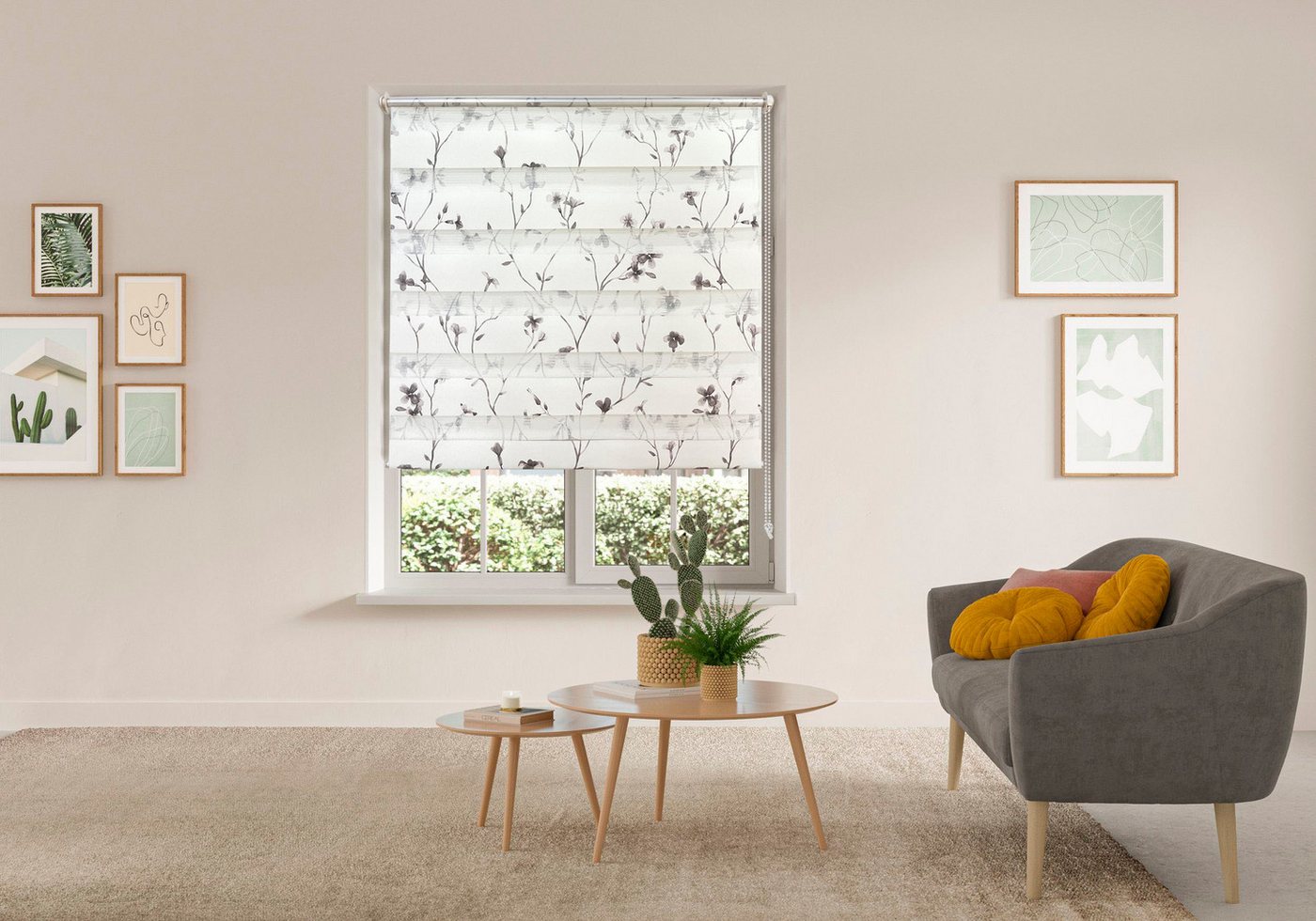 Doppelrollo MINNA, ohne Bohren, Florales Design, Klemmfix, OTTO home, Lichtschutz, ohne Bohren, freihängend, Klemmfix, Rollo mit Floralem Design, Für Fenster &  – Bild 4 von 5