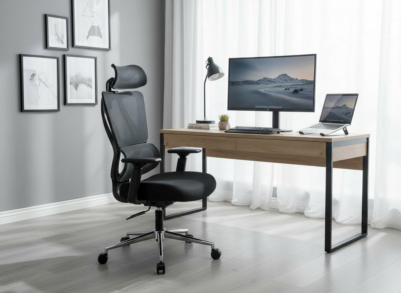 OTTO home Drehstuhl Andora, moderner ergonomischer Schreibtischstuhl, verstellbare Armlehne & Kopfstütze, Lendenwirbelstütze – Bild 2 von 5