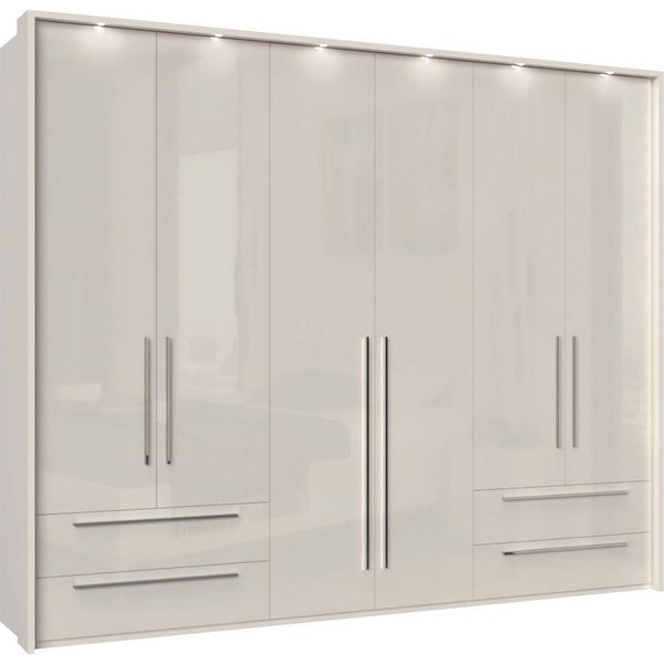 OTTO home Drehtürenschrank Piano, inklusive Rahmen und Beleuchtung, soft-close-Funktion (277 oder 322cm breit, 226cm hoch, mit 4 Schubladen) UV lackiert, hochgl