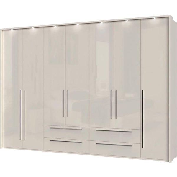 OTTO home Drehtürenschrank Piano, inklusive Rahmen und Beleuchtung, soft-close-Funktion (277 oder 322cm breit, 226cm hoch, mit 4 Schubladen) UV lackiert, hochgl
