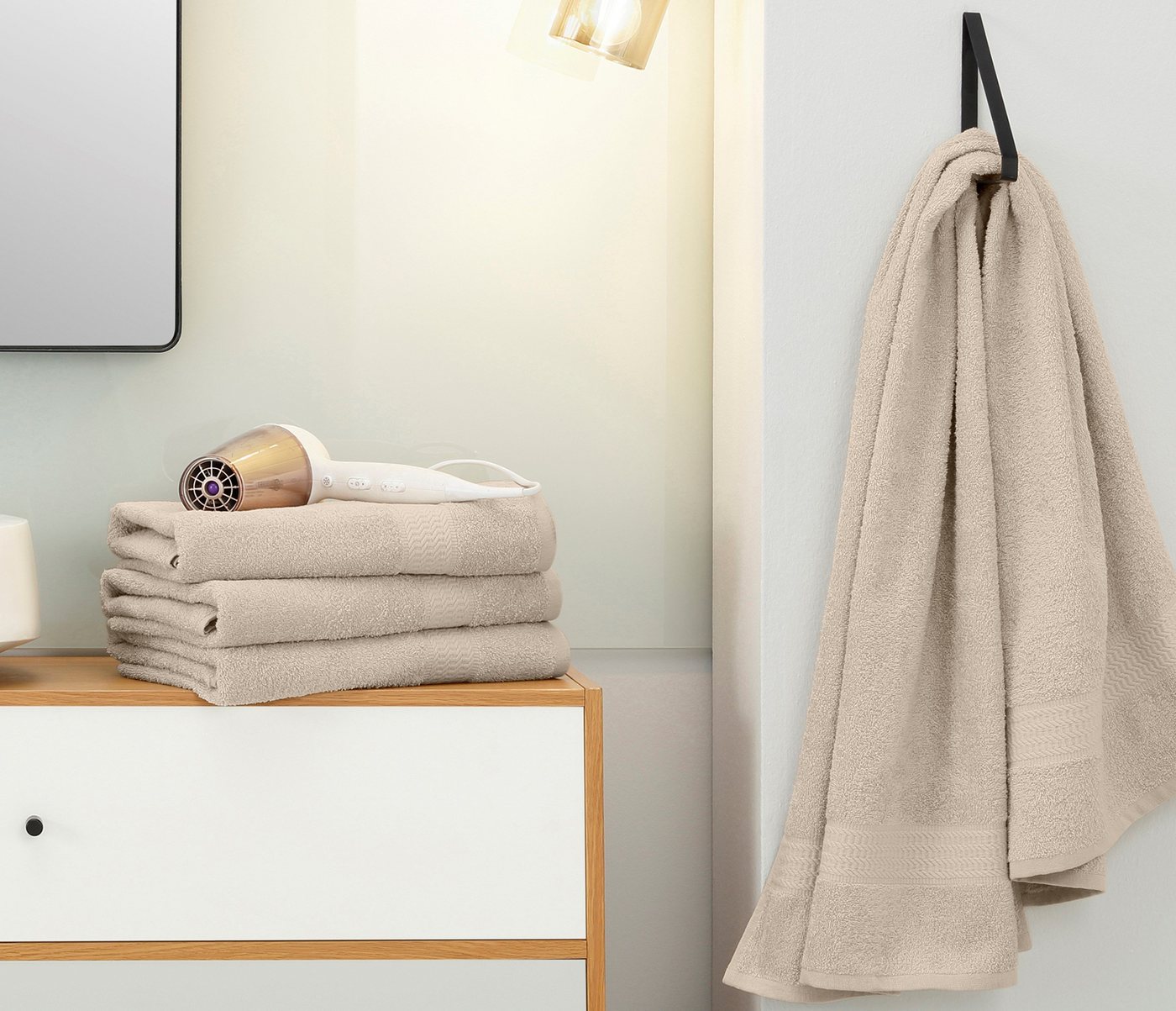 OTTO home Duschtücher Juna, als Set und Serie erhältlich, 4 Duschtücher, 70x140cm, Walkfrottee (4-St), Handtuch Set, 100% Baumwolle, mit Bordüre, Uni-Farben, we – Bild 2 von 5