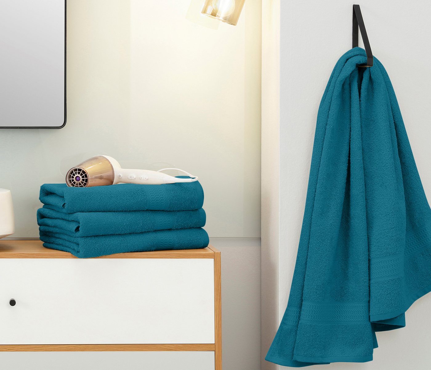 OTTO home Duschtücher Juna, als Set und Serie erhältlich, 4 Duschtücher, 70x140cm, Walkfrottee (4-St), Handtuch Set, 100% Baumwolle, mit Bordüre, Uni-Farben, we – Bild 2 von 5