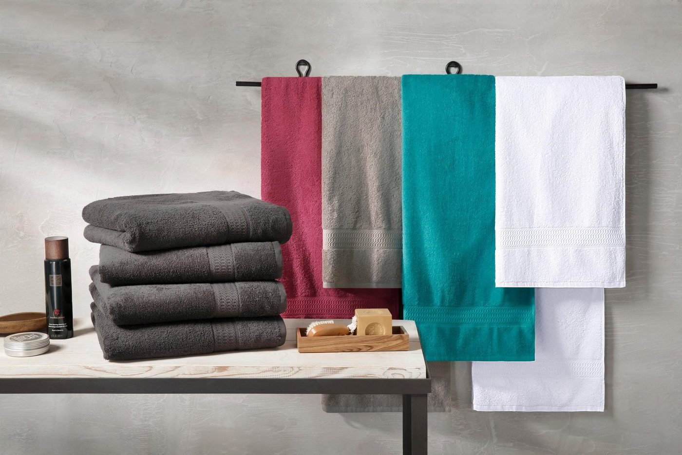 OTTO home Duschtücher Juna, als Set und Serie erhältlich, 4 Duschtücher, 70x140cm, Walkfrottee (4-St), Handtuch Set, 100% Baumwolle, mit Bordüre, Uni-Farben, we – Bild 2 von 5