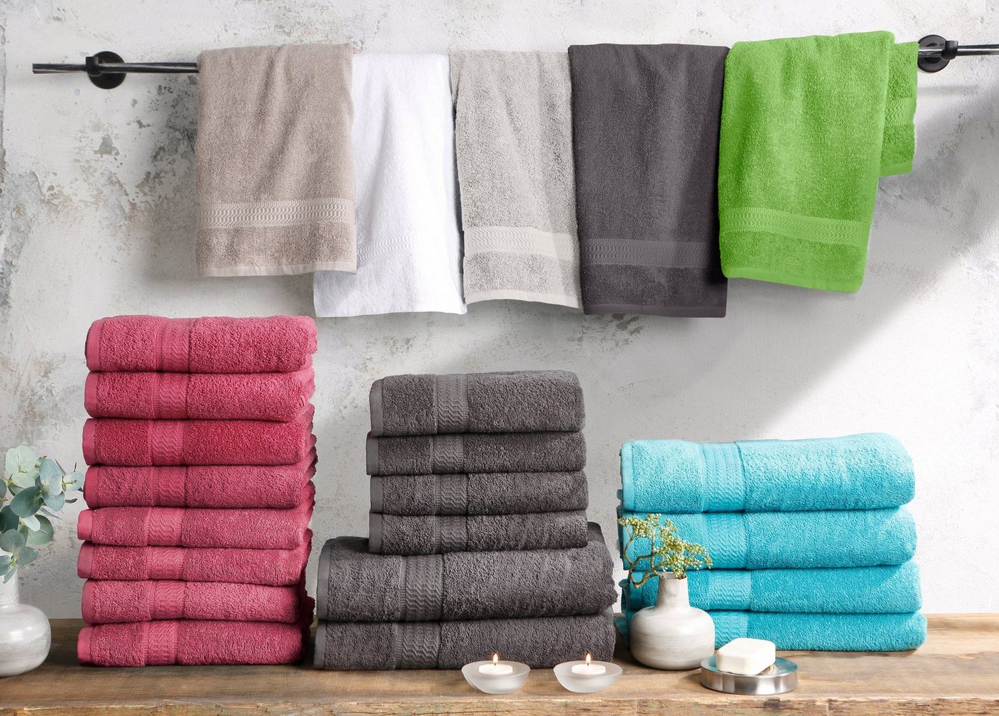 OTTO home Duschtücher Juna, als Set und Serie erhältlich, 4 Duschtücher, 70x140cm, Walkfrottee (4-St), Handtuch Set, 100% Baumwolle, mit Bordüre, Uni-Farben, we – Bild 2 von 5
