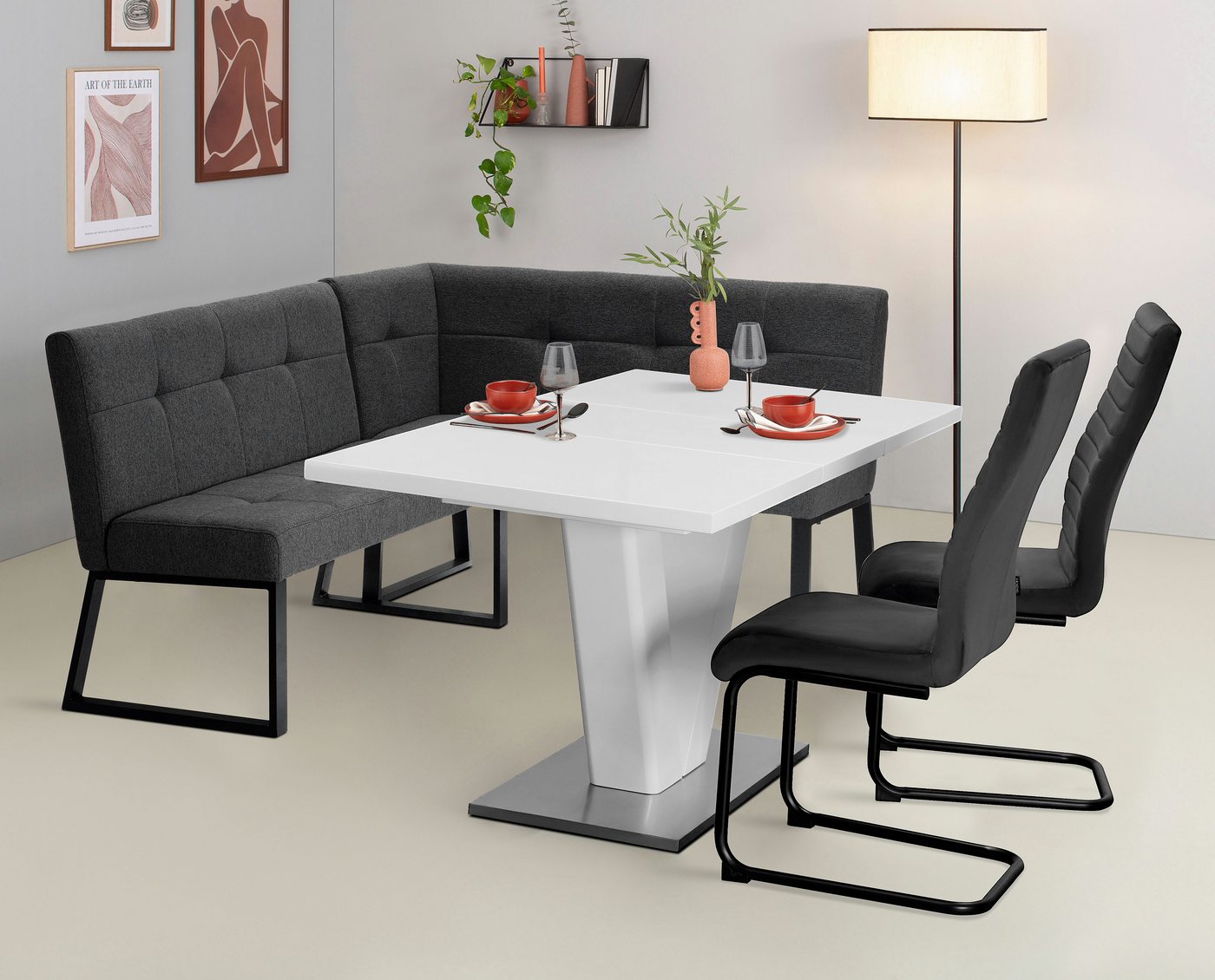 OTTO home Eckbank Geranie, Sitzbank, Essbank, pflegeleichter Strukturstoff, Eckbank inkl. Stauraum, Pulverbeschichtetes Metallgestell – Bild 2 von 5