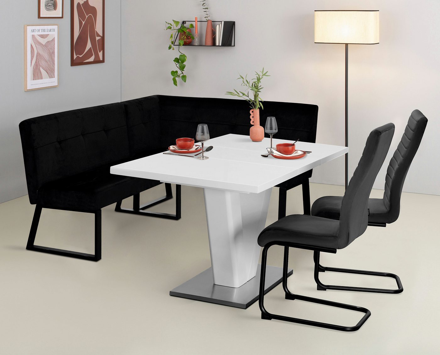OTTO home Eckbank Geranie, Sitzbank, Essbank, pflegeleichter Strukturstoff, Eckbank inkl. Stauraum, Pulverbeschichtetes Metallgestell – Bild 2 von 5