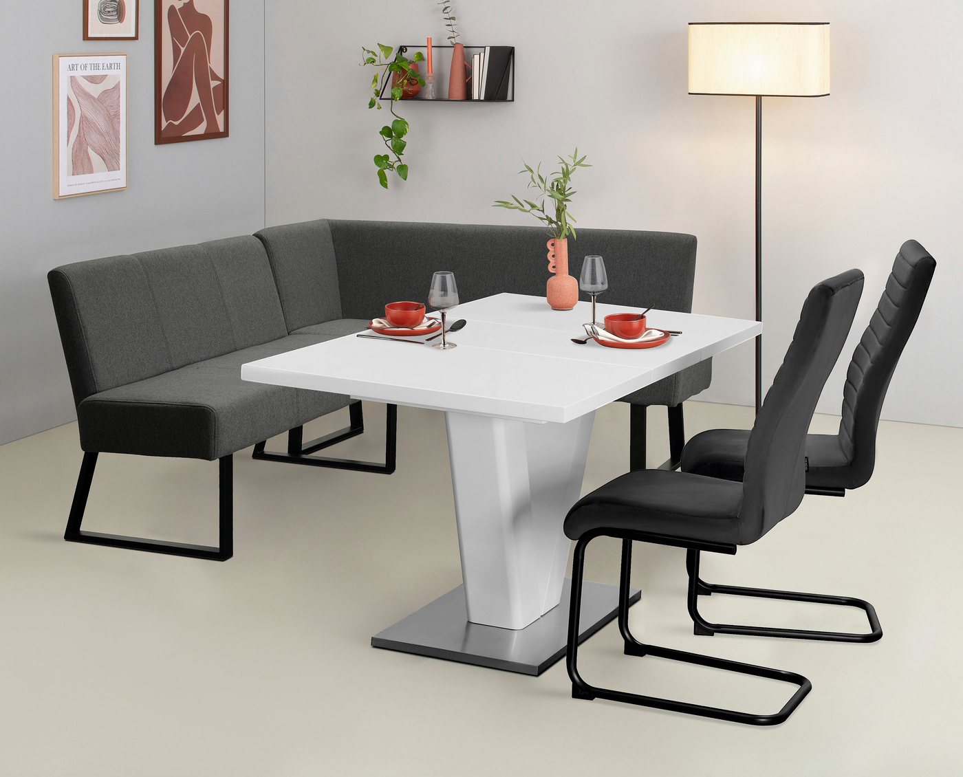 OTTO home Eckbank Gladiole, (Sitzbank, Esszimmerbank, Bank), mit Taschenfederkern, schwarzes Metallgestell, Breite 190 cm – Bild 2 von 5