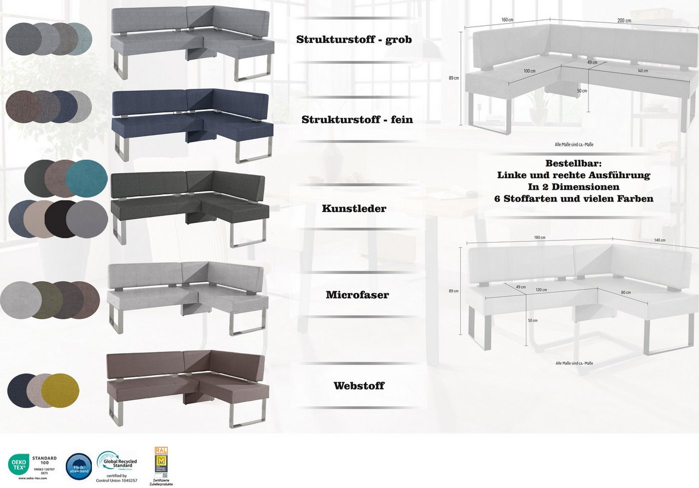 OTTO home Eckbank Rab, in 2 Breiten (180 oder 200 cm), Bezug in verschiedenen Qualitäten – Bild 2 von 5