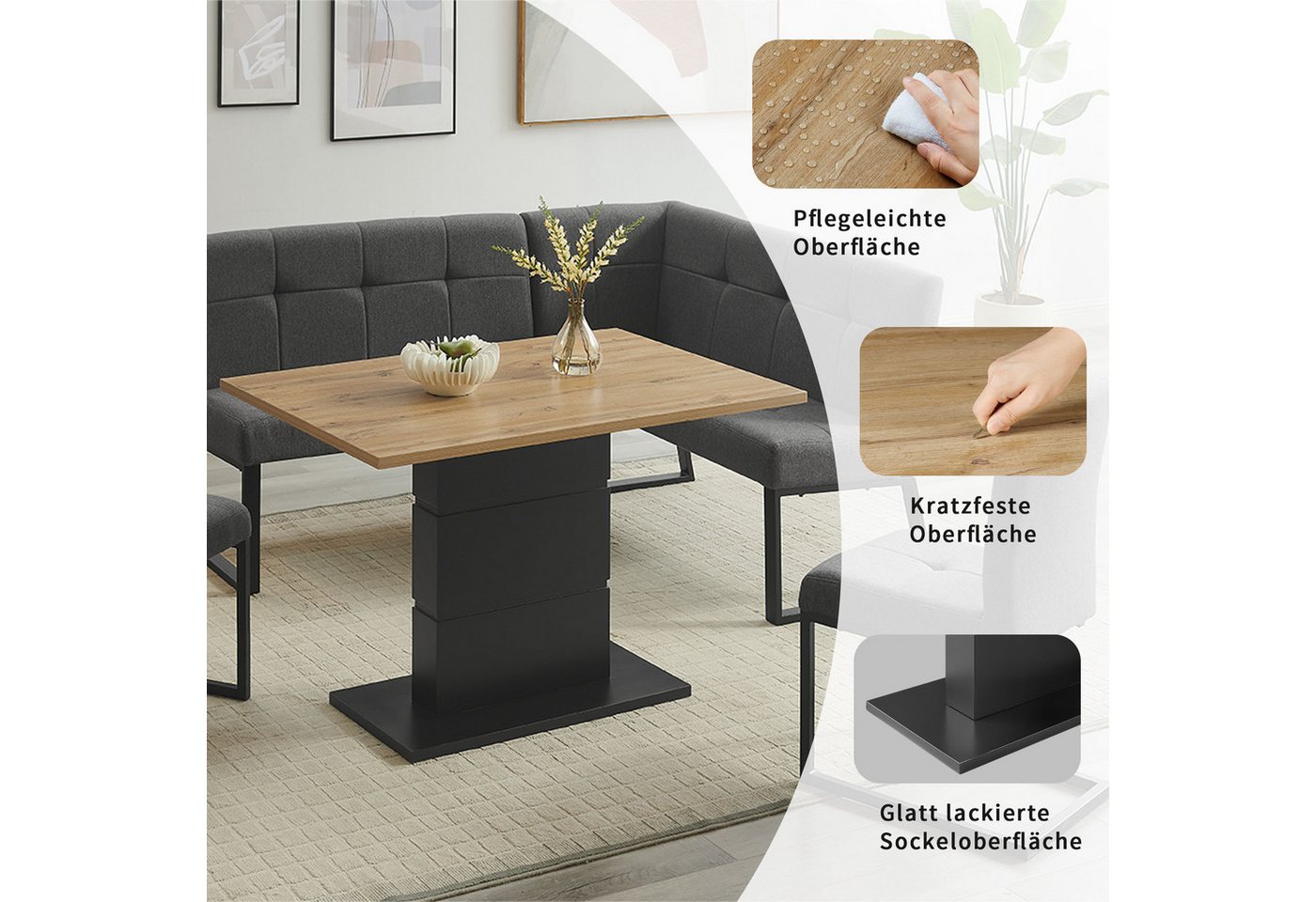 OTTO home Eckbankgruppe Geranie, Sitzgruppe, Eckbank inkl. Stauraum, Esstisch, 2 Freischwinger, (Set, 4-tlg., Eckbank inkl. Stauraum wahlweise links und rechts  – Bild 3 von 5