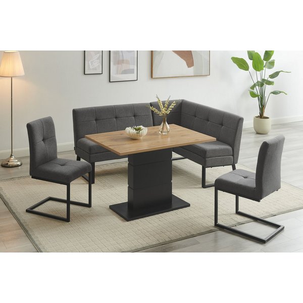 OTTO home Eckbankgruppe Geranie, Sitzgruppe, Eckbank inkl. Stauraum, Esstisch, 2 Freischwinger, (Set, 4-tlg., Eckbank inkl. Stauraum wahlweise links und rechts 