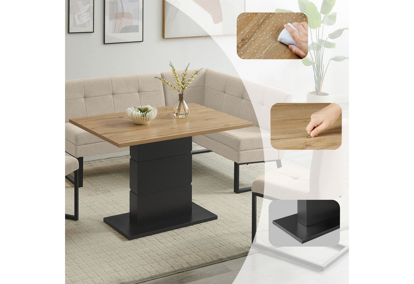 OTTO home Eckbankgruppe Geranie, Sitzgruppe, Eckbank inkl. Stauraum, Esstisch, 2 Freischwinger, (Set, 4-tlg., Eckbank inkl. Stauraum wahlweise links und rechts  – Bild 3 von 5