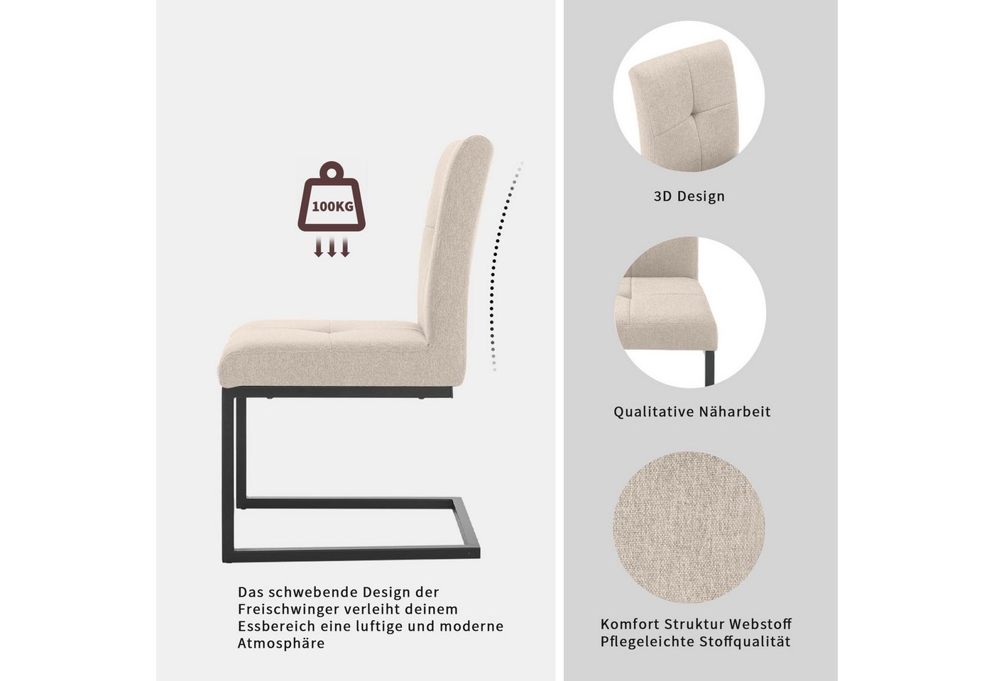 OTTO home Eckbankgruppe Geranie, Sitzgruppe, Eckbank inkl. Stauraum, Esstisch, 2 Freischwinger, (Set, 4-tlg., Eckbank inkl. Stauraum wahlweise links und rechts  – Bild 5 von 5