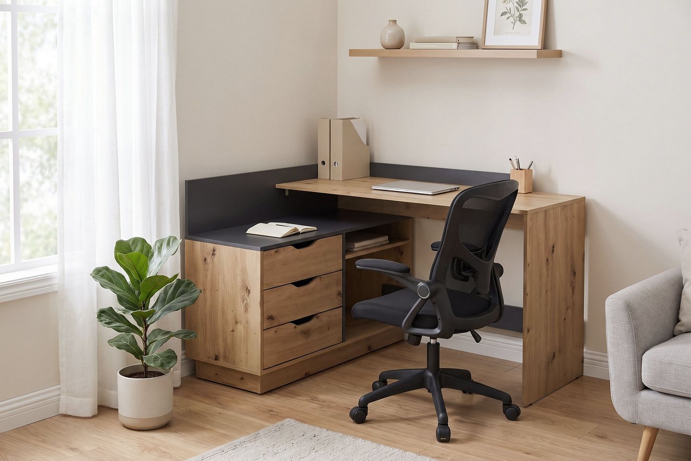 OTTO home Eckschreibtisch Bexley, mit viel Stauraum, Breite 129 cm, rechts oder links montierbar – Bild 2 von 5