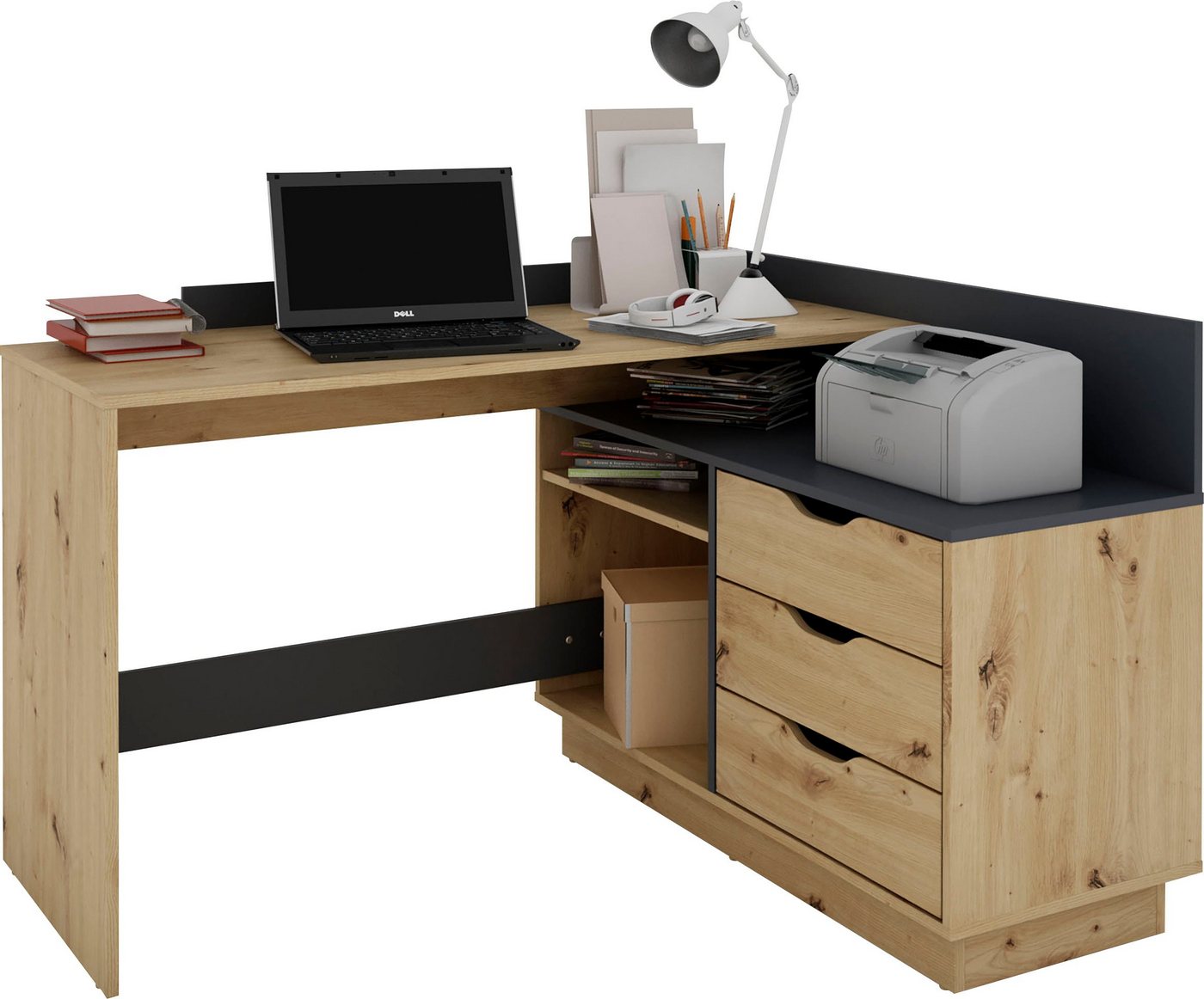 OTTO home Eckschreibtisch Bexley, mit viel Stauraum, Breite 129 cm, rechts oder links montierbar – Bild 5 von 5
