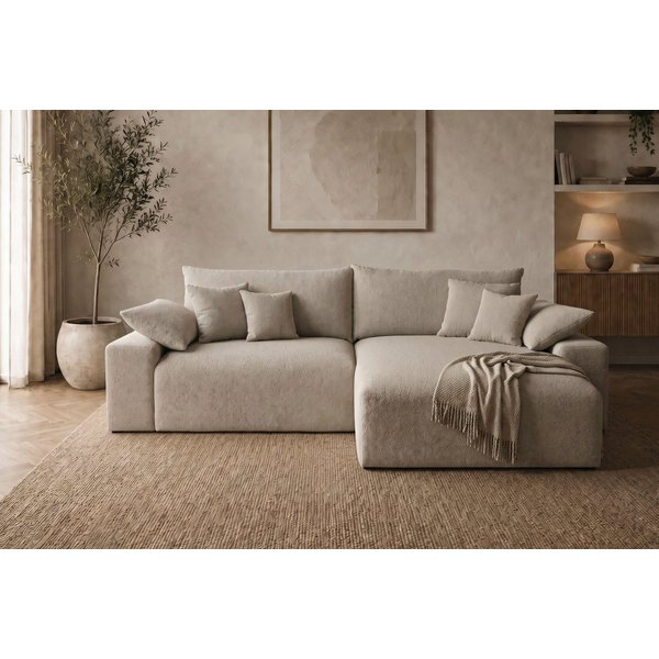 OTTO home Ecksofa Amici L-Form, B: 302 cm, Mega-Sofa in Boucle und Cord, Couch mit Federkern & 6 Zierkissen, frei stellbar