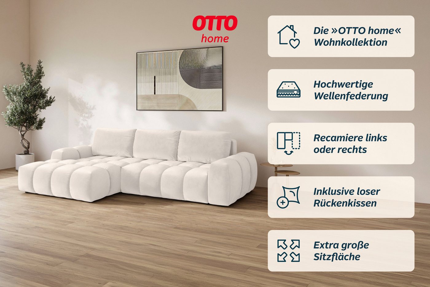 OTTO home Ecksofa AZITA L-Form, 270 cm - OTTO. Verlässliche Qualität., wahlweise als Schlafsofa m. Bettkasten, Bubble-Optik – Bild 4 von 5