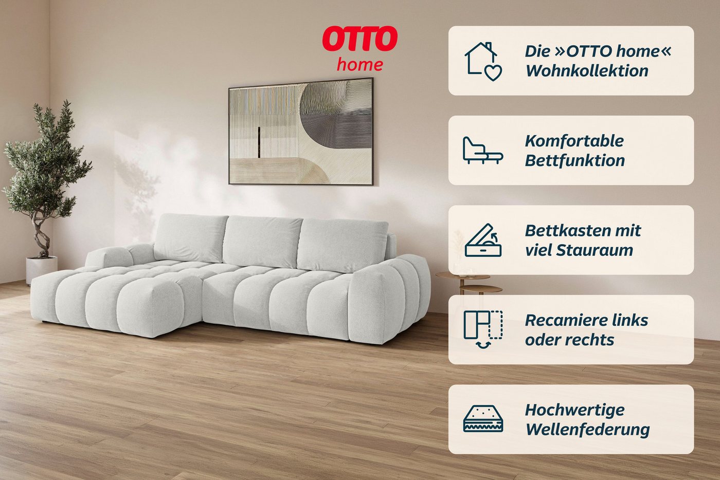 OTTO home Ecksofa AZITA L-Form, 270 cm - OTTO. Verlässliche Qualität., wahlweise als Schlafsofa m. Bettkasten, Bubble-Optik – Bild 4 von 5