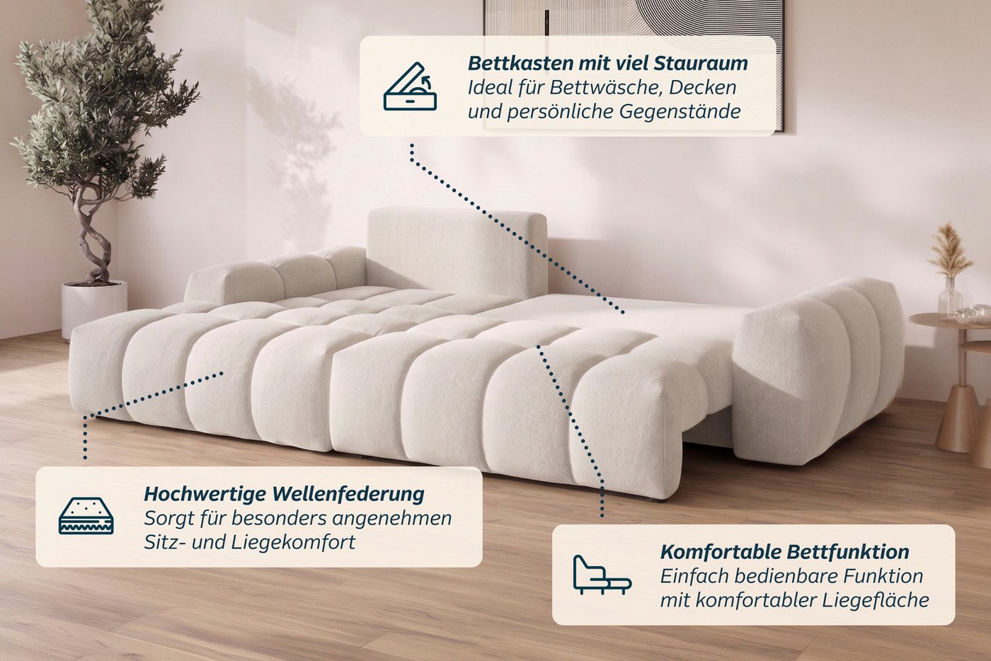 OTTO home Ecksofa AZITA L-Form, 270 cm - OTTO. Verlässliche Qualität., wahlweise als Schlafsofa m. Bettkasten, Bubble-Optik – Bild 5 von 5